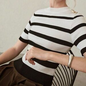 Black & White Striped Short-Sleeve Knit Top